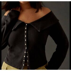 Anthropologie Maeve Off-The-Shoulder Buttondown Top Black